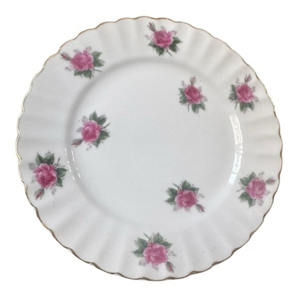 Vintage 1950s Bond Ware Hand Painted Porcelain 7.75 Inch Salad Plate Pink Roses